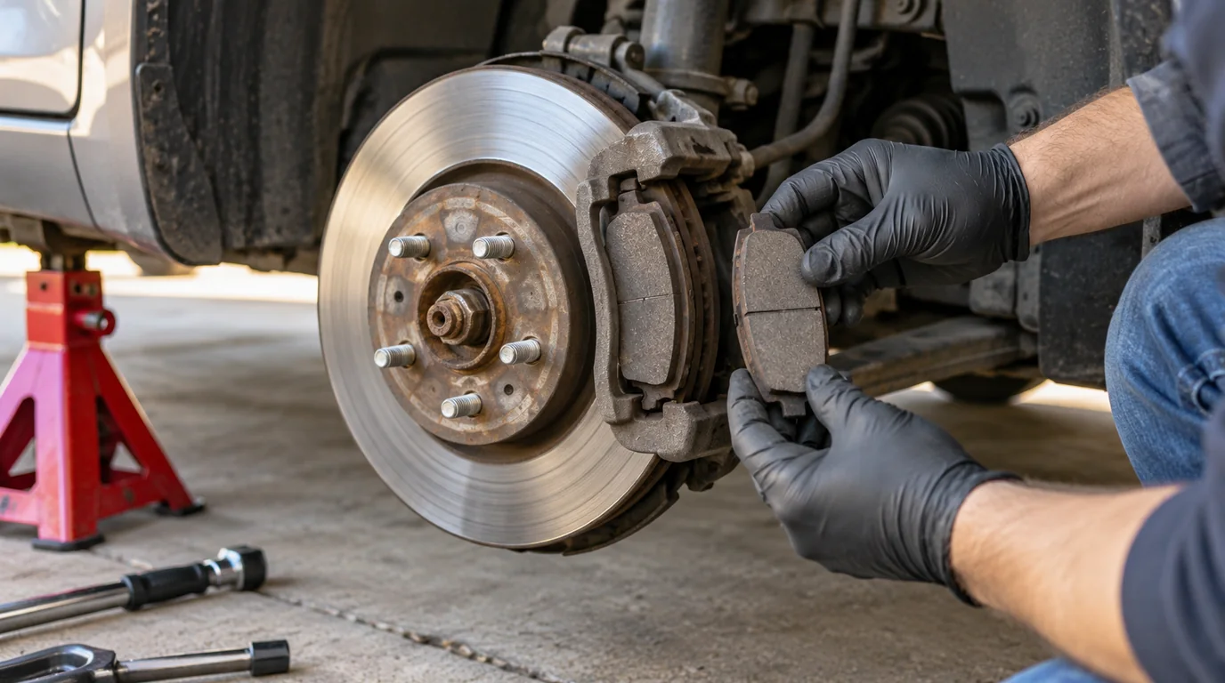 Inspecting brake pad thickness with the wheel removed