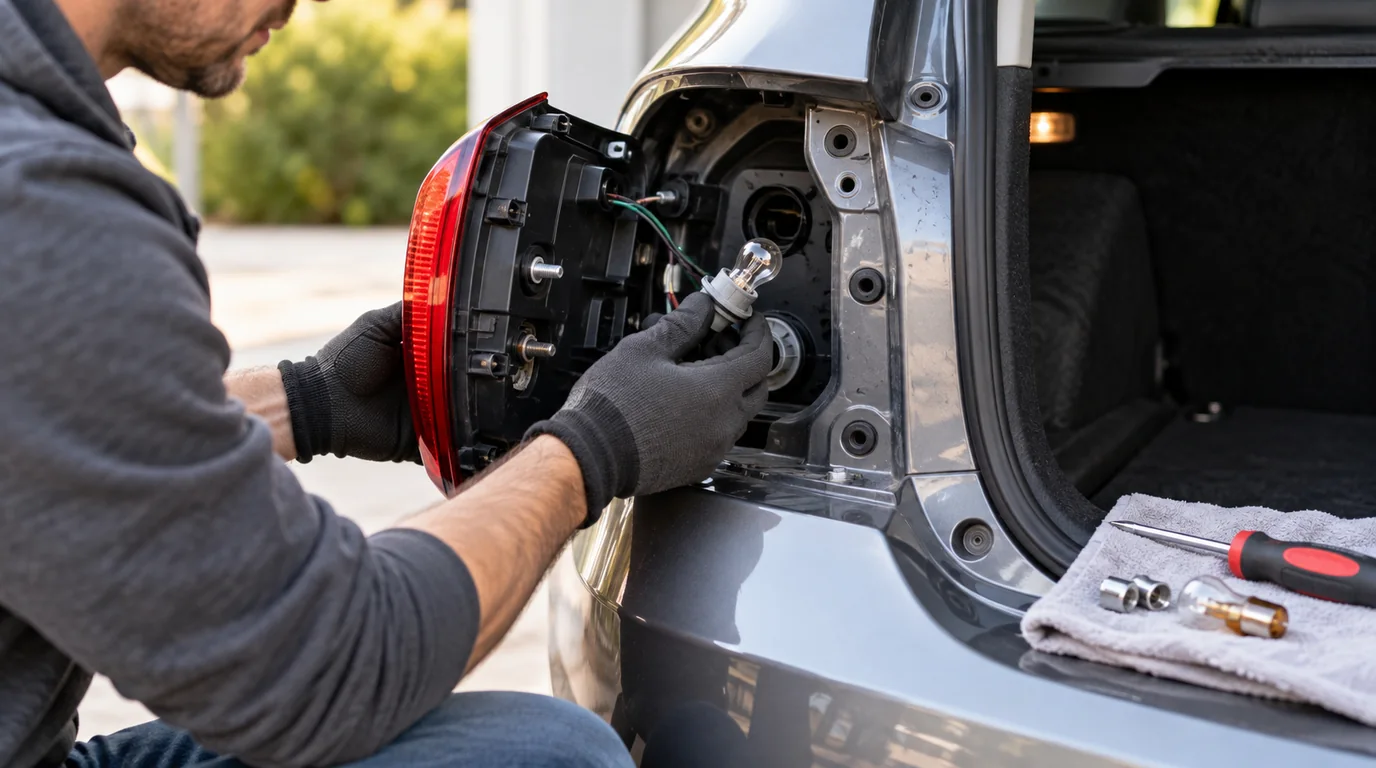 Replacing a rear tail light bulb on a modern car