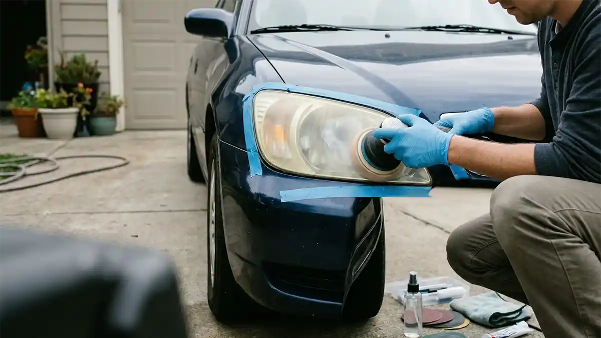 restoring yellow headlights at home