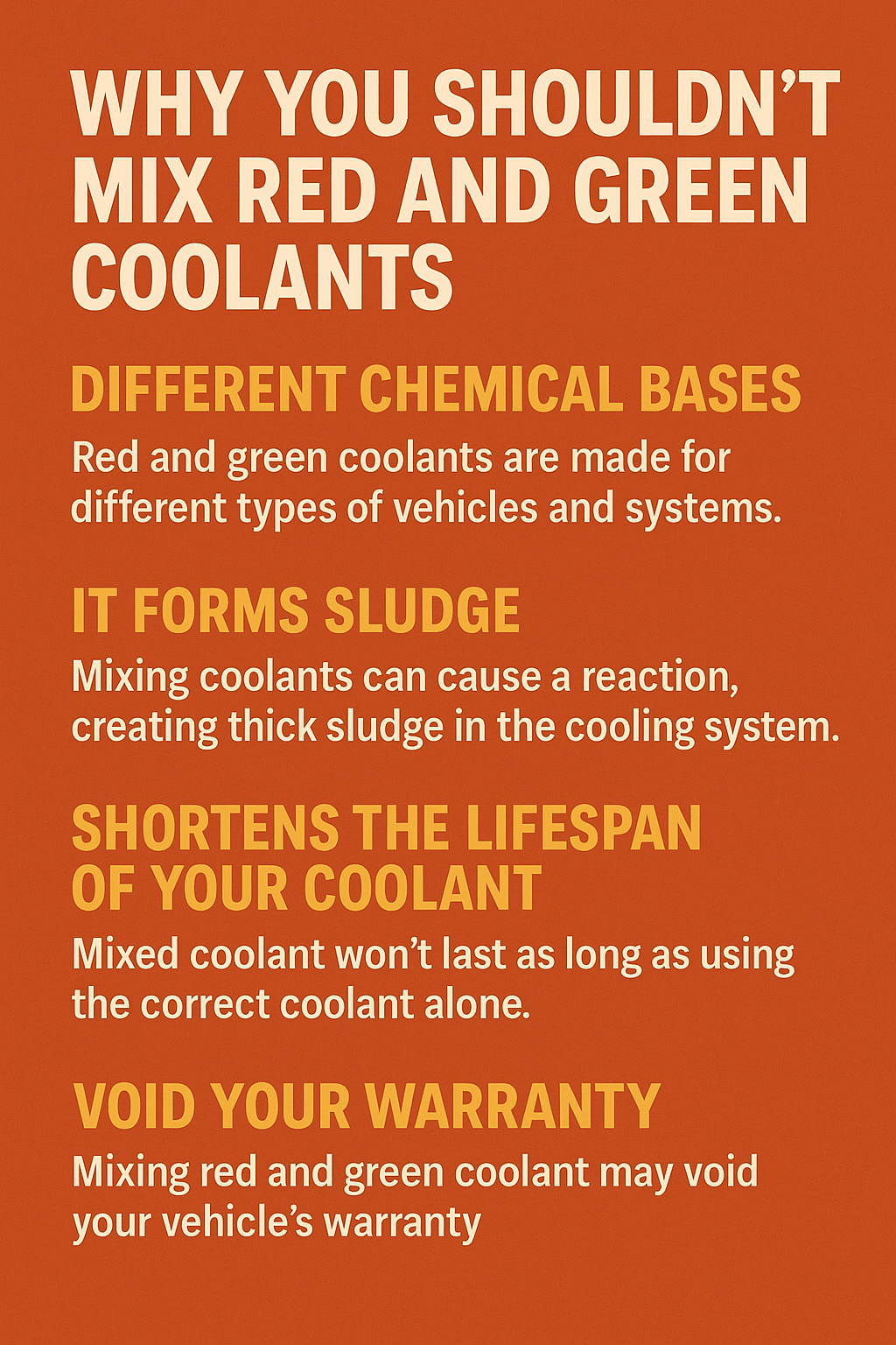 Dangers of Mixing Different Coolant Types: What You Must Know